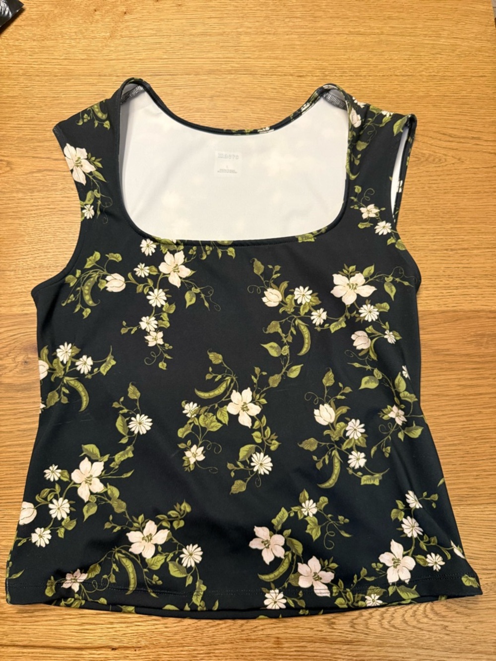 Maeve Anthropology Black Floral Tank Top | Cap Sleeve Cut-In Top | Size Large - Picture 3 of 11